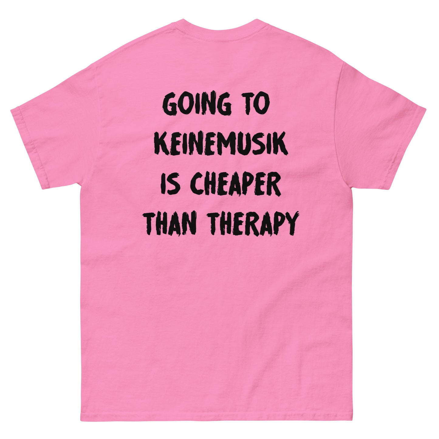 "KM is cheaper than THERAPY" - White / Pink Unisex tee - Romanian House Community Store