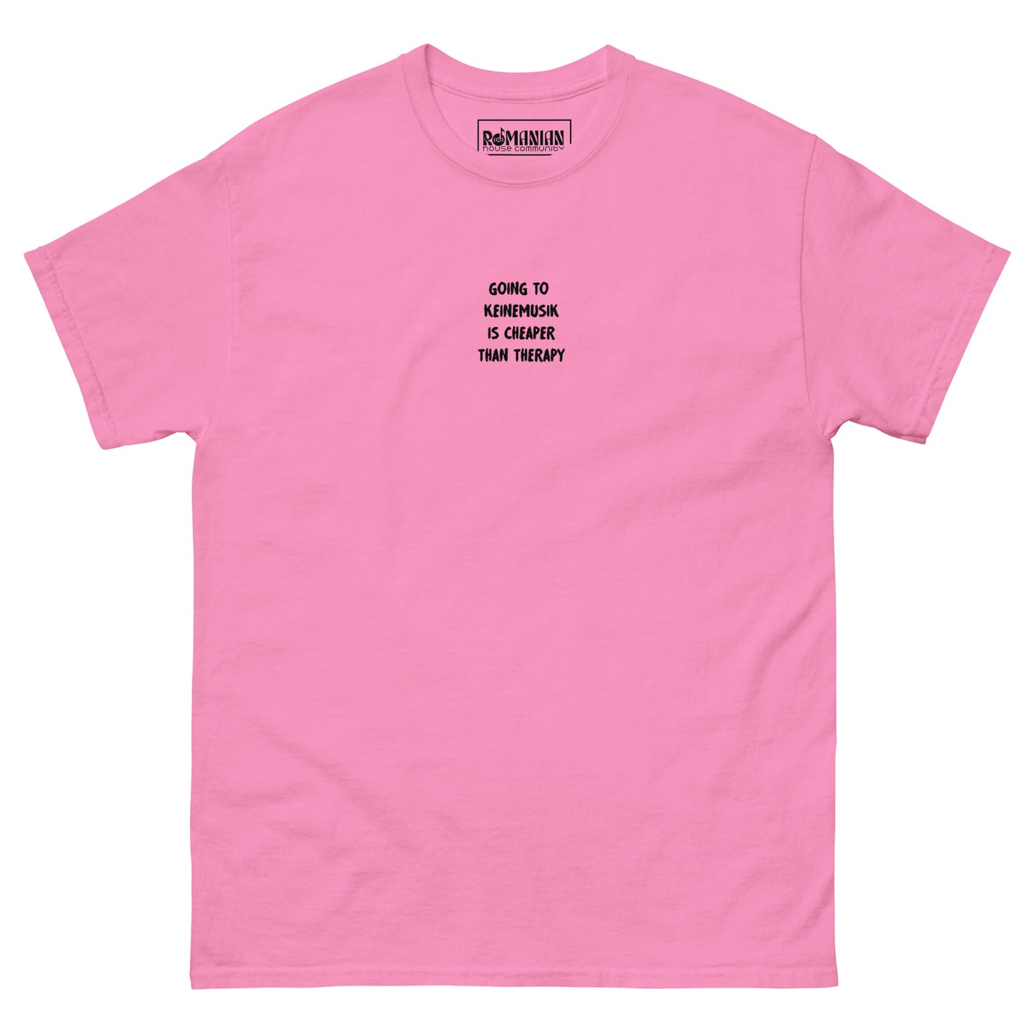 "KM is cheaper than THERAPY" - White / Pink Unisex tee - Romanian House Community Store