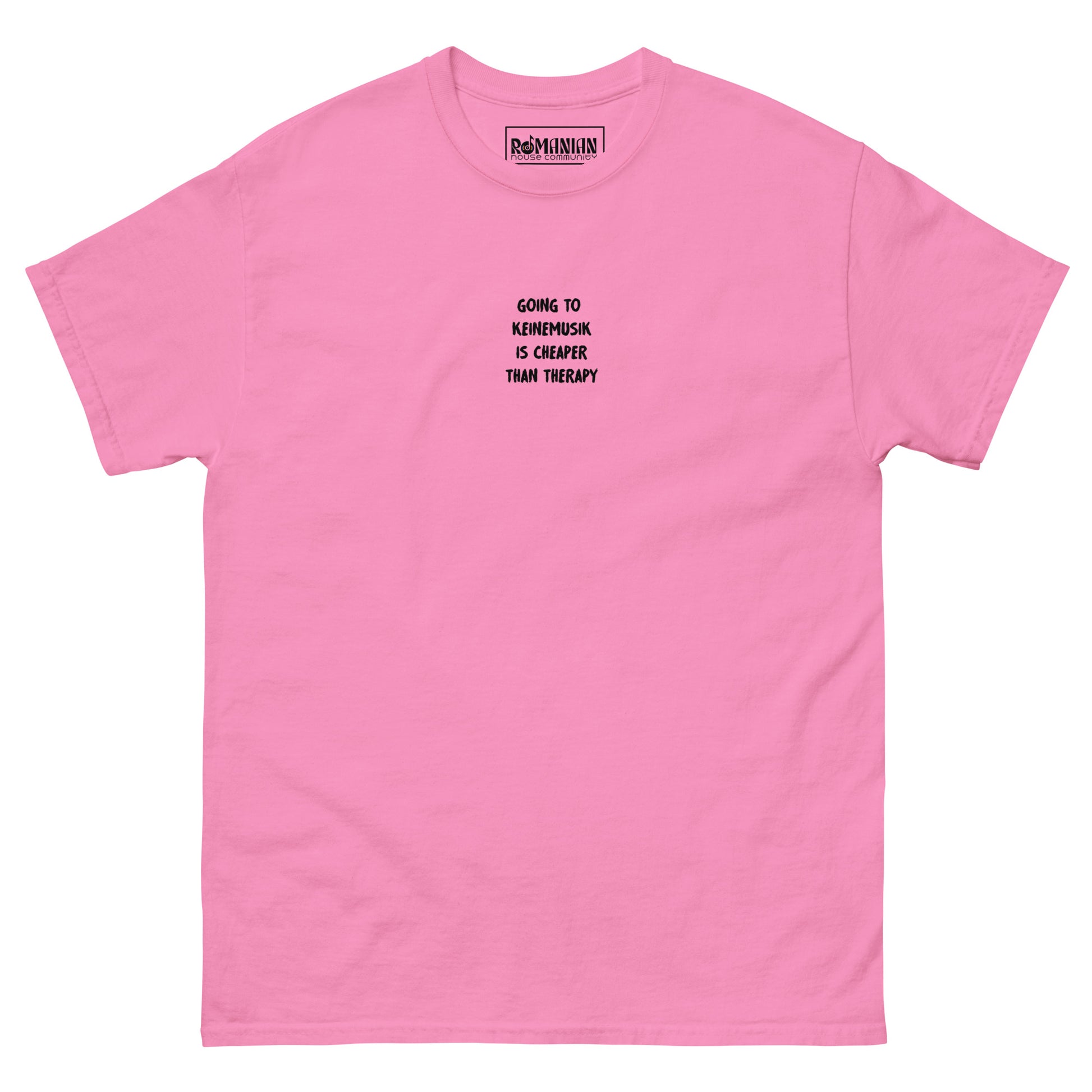 "KM is cheaper than THERAPY" - White / Pink Unisex tee - Romanian House Community Store