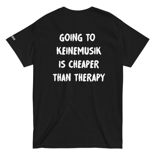 "KM is cheaper than THERAPY" - Black Unisex tee - Romanian House Community Store