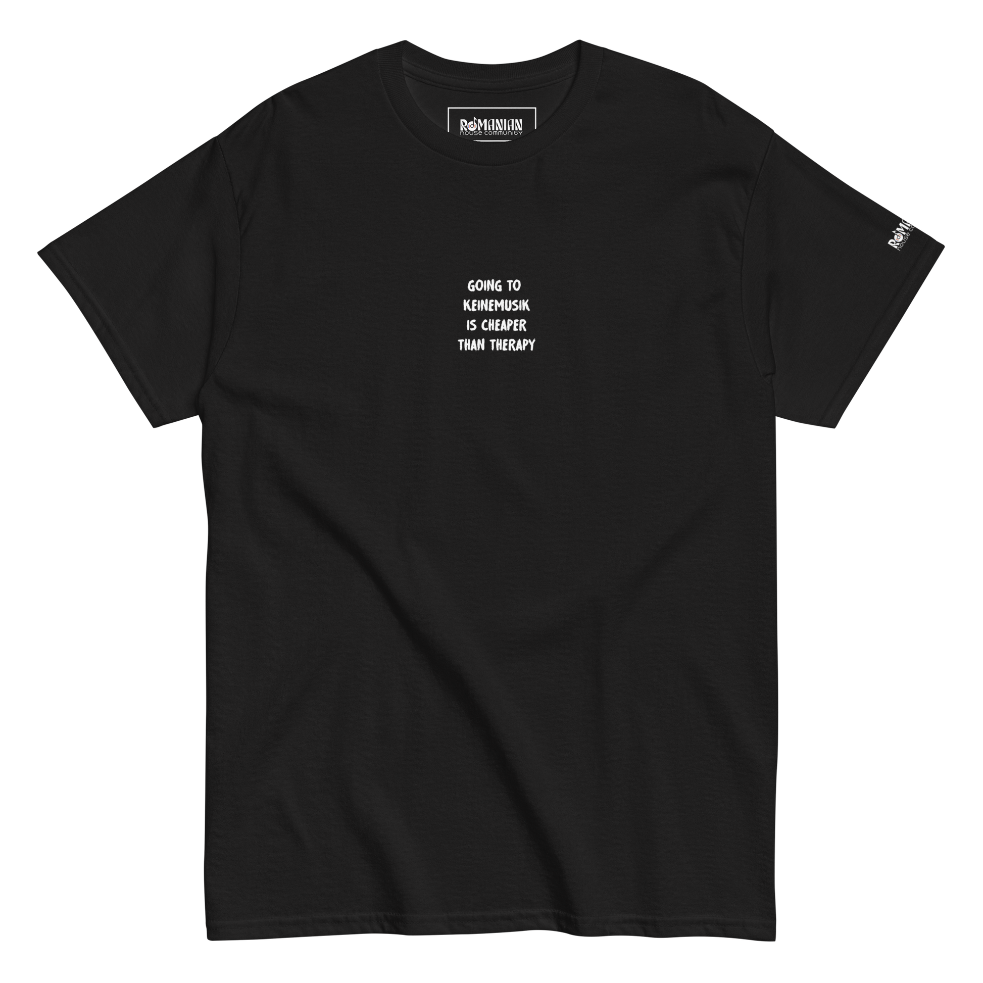 "KM is cheaper than THERAPY" - Black Unisex tee - Romanian House Community Store