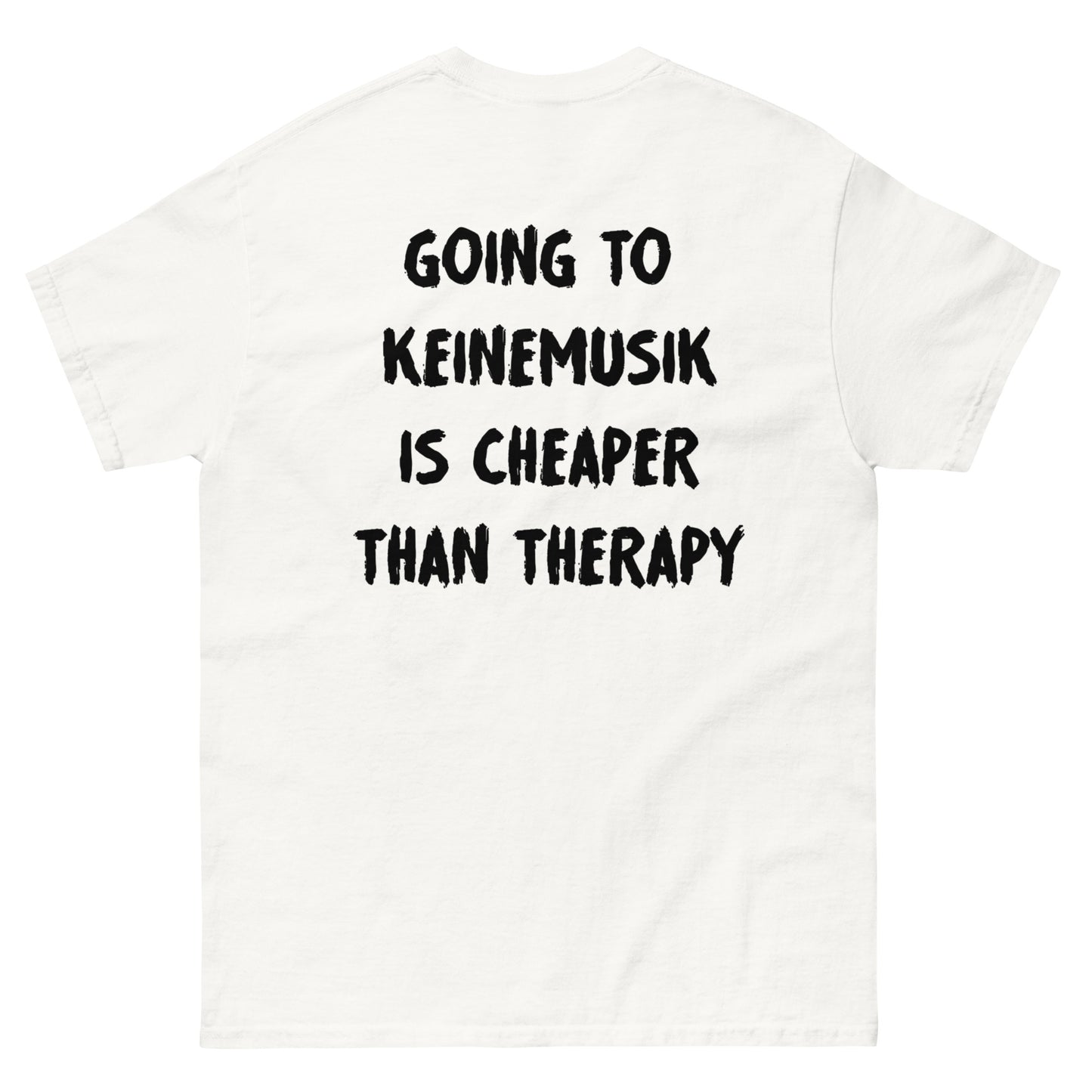 "KM is cheaper than THERAPY" - White / Pink Unisex tee - Romanian House Community Store