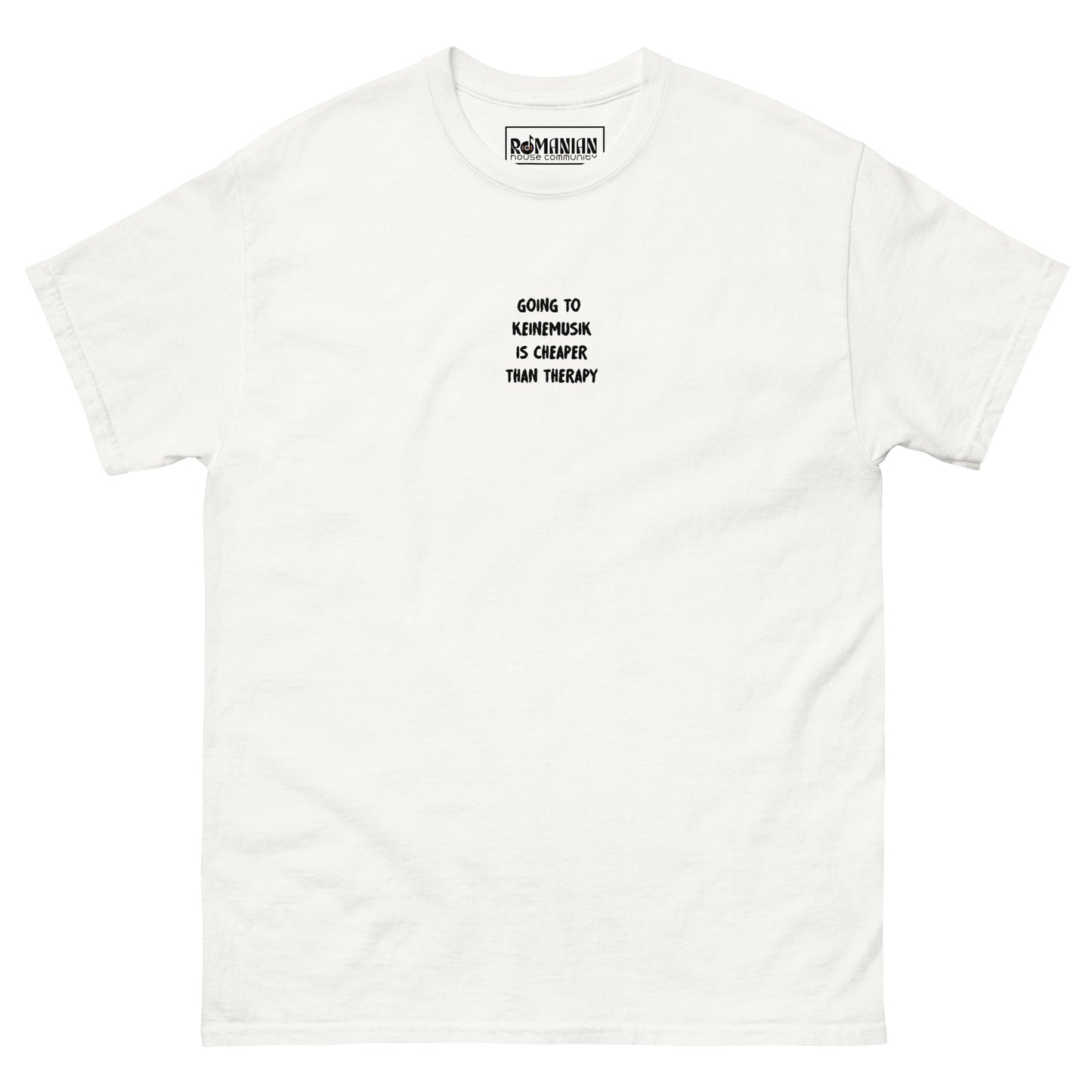 "KM is cheaper than THERAPY" - White / Pink Unisex tee - Romanian House Community Store